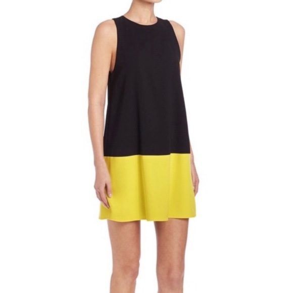 Alice + Olivia Dorma Dress Black Lemon Yellow Sleeveless Sheath Mini LBD - Picture 1 of 14